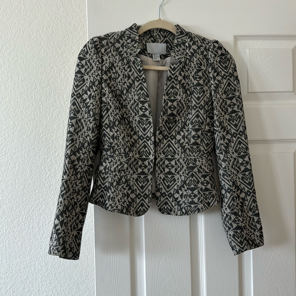 H&M Grey & Cream Blazer Jacket Size 4